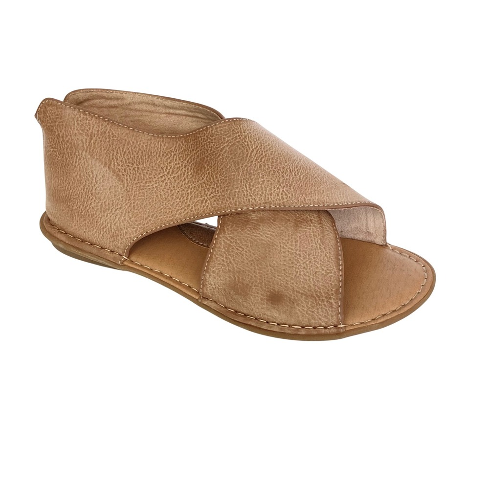 b.o.c. Born Concept IWA Tan Crisscross Back Zip Flat Sandals Womens 8M